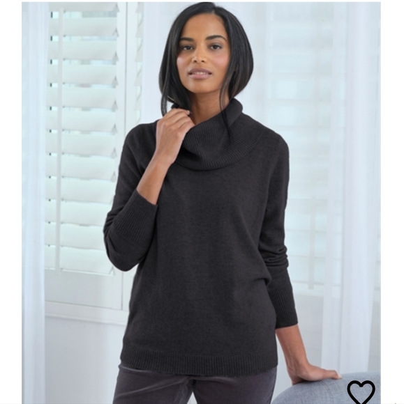 Pure Collection Cashmere Turtleneck Cowl Neck Sweater Black Size 8/10 Medium - Picture 1 of 10